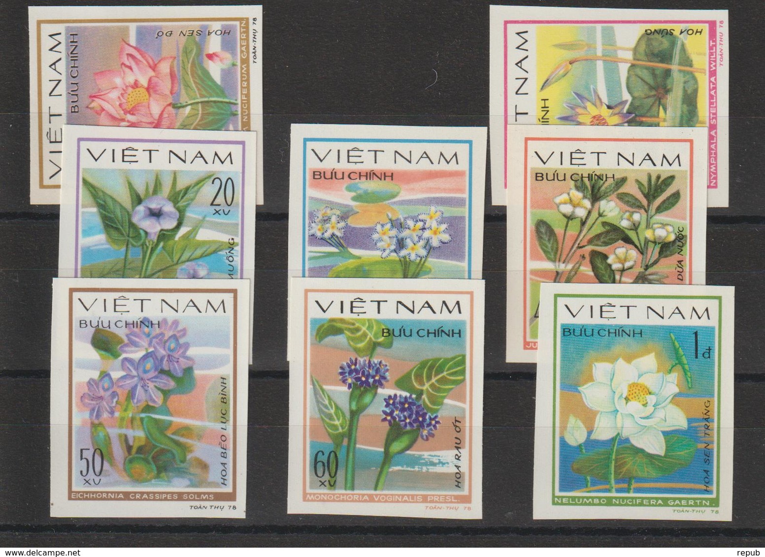 Vietnam 1980 Série Fleurs Aquatiques 213-220 8 Val Non Dentelés ** MNH Imperforate - Viêt-Nam