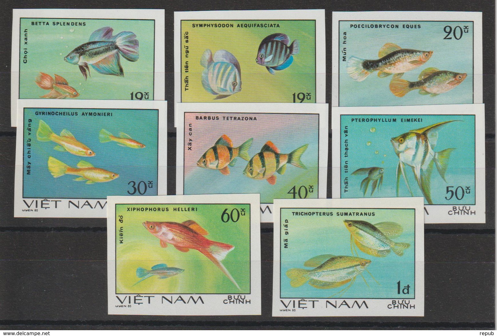 Vietnam 1980 Série Poissons 263-270 8 Val Non Dentelés ** MNH Imperforate - Viêt-Nam