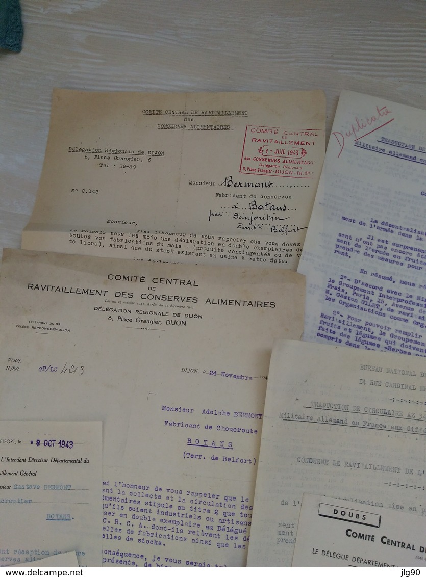 Lot Courrier Du Sécrétariat Au Ravitaillement Fruits Et Légumes Période 1941-43 - 1939-45