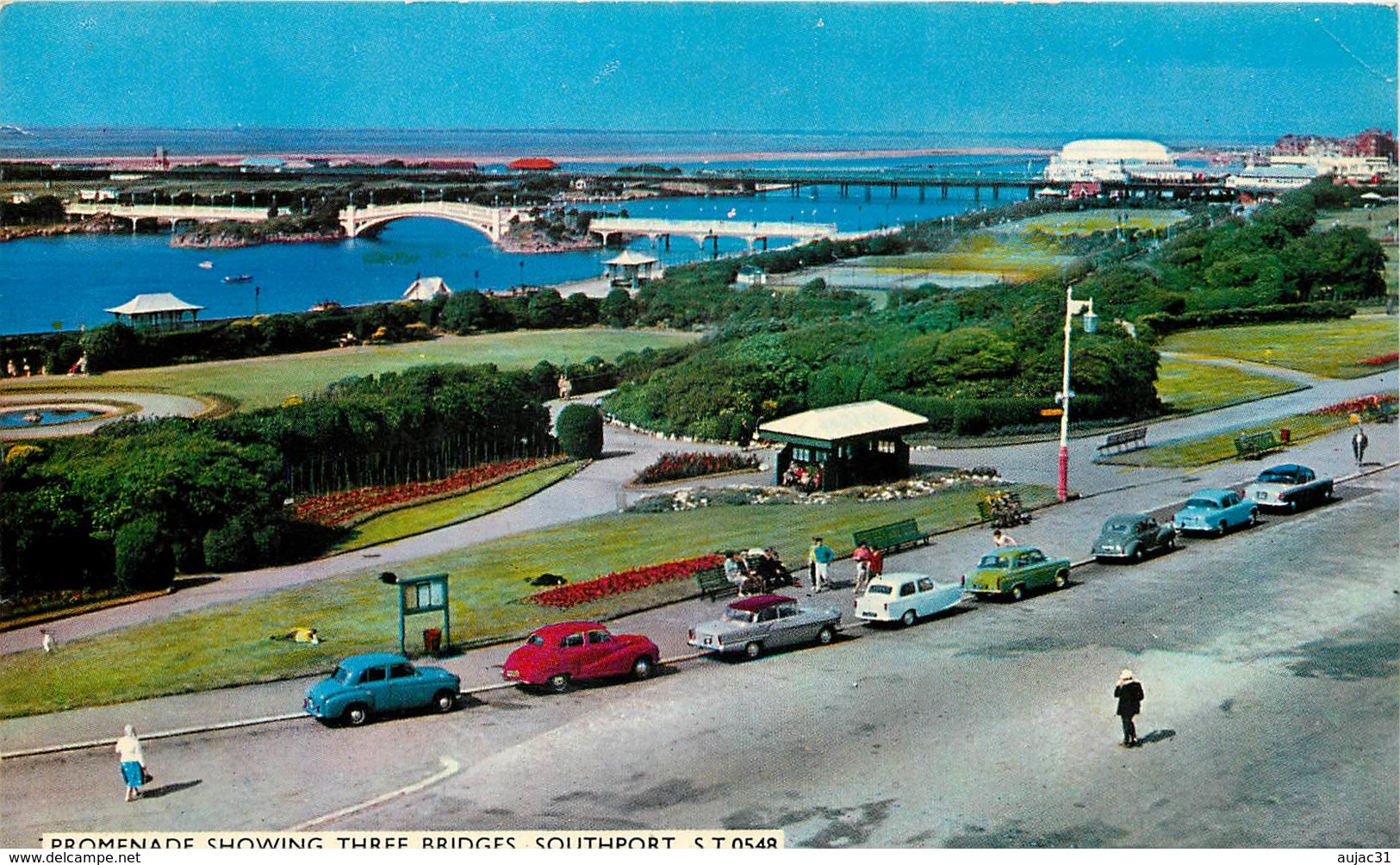 Angleterre - Lancashire - Voitures - Automobile - Southport - Promenade Showing Three Bridges - état - Southport