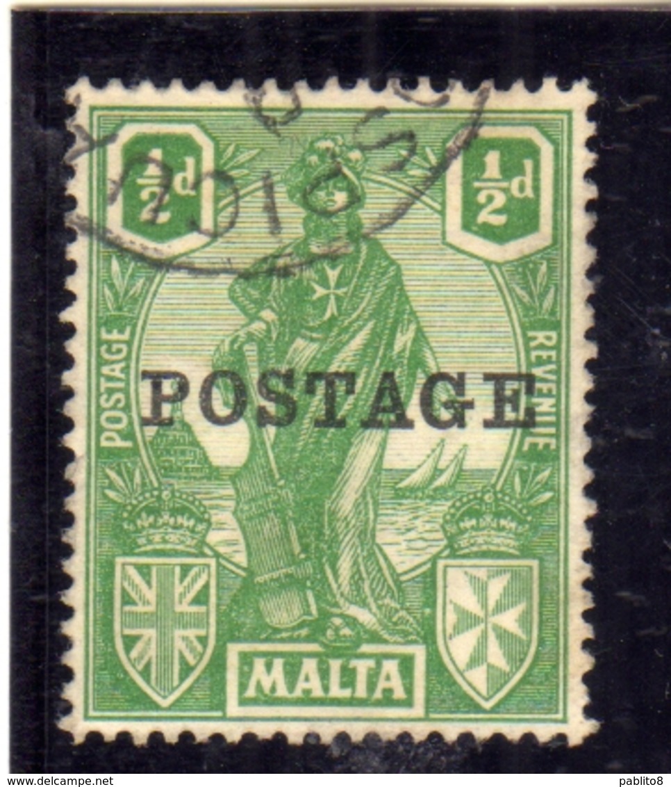 MALTA 1926 EMBLEM POSTAGE OVERPRINTED EMBLEMA 1/2p USATO USED OBLITERE' - Malta