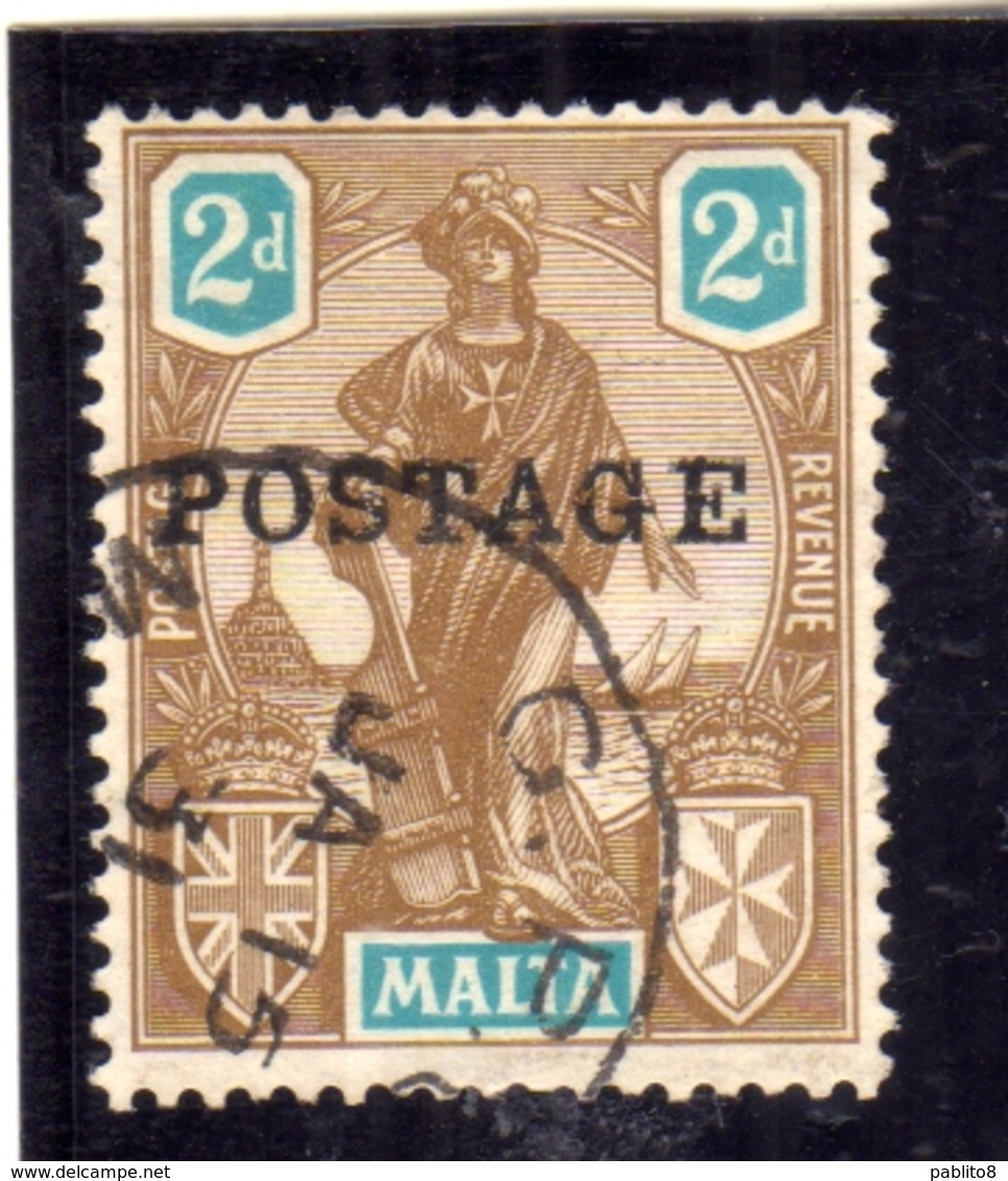 MALTA 1926 EMBLEM POSTAGE OVERPRINTED EMBLEMA 2p USATO USED OBLITERE' - Malta