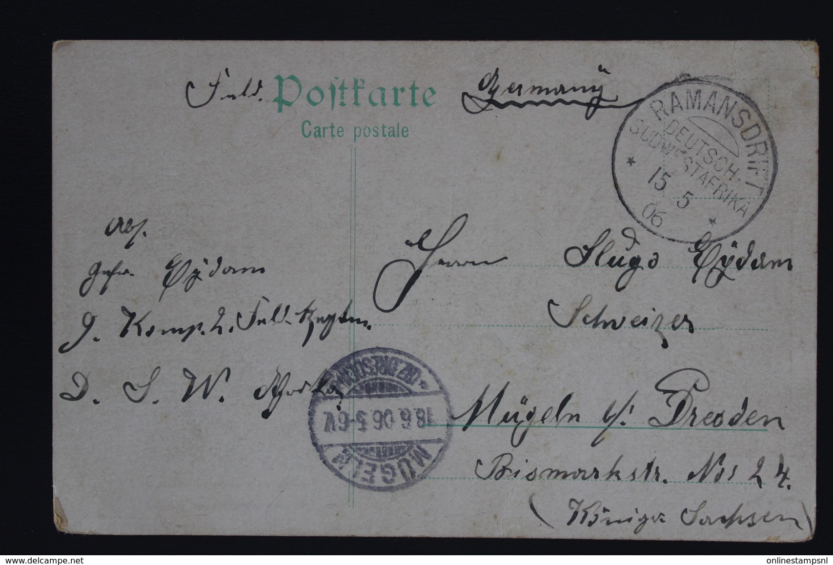 Deutschland  DSWA Feldpost Karte RAMANSDRIFT To Mogeln 15-5-1906 - Sud-Ouest Africain Allemand