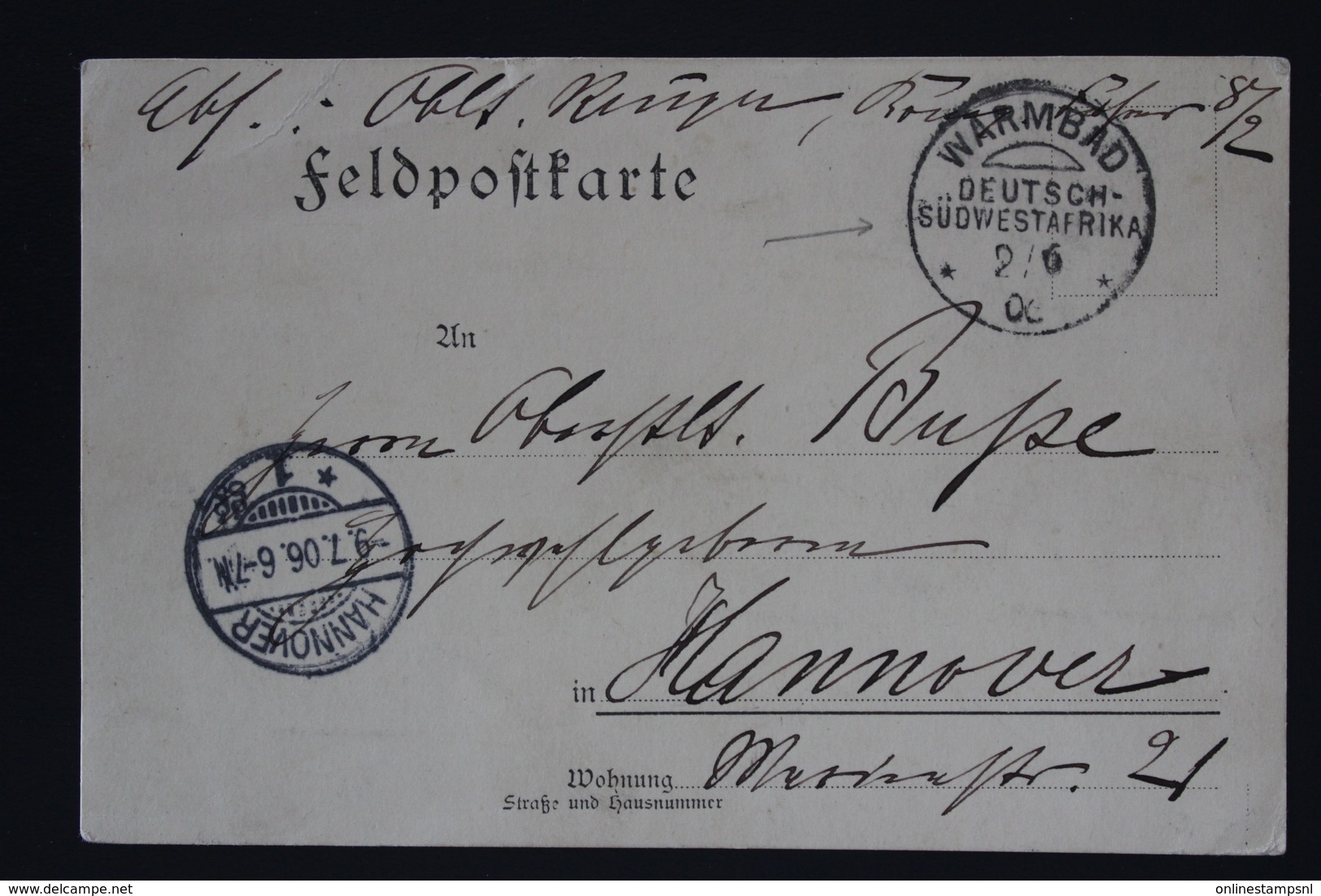 Deutschland  DSWA Feldpost Karte WARMBAD To Hannover  2-6-1900 - Sud-Ouest Africain Allemand