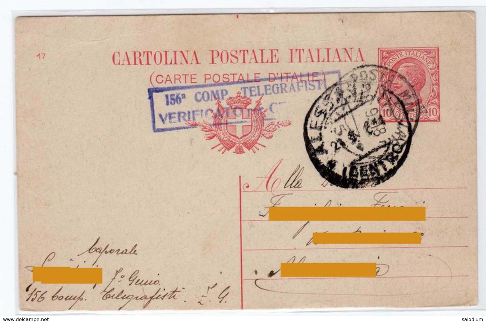 Cartolina Postale 156° Compagnia TELEGRAFISTI 7° Genio - Verificato Per Censura - Ww1 1gm Zona Di Guerra - Guerra 1914-18