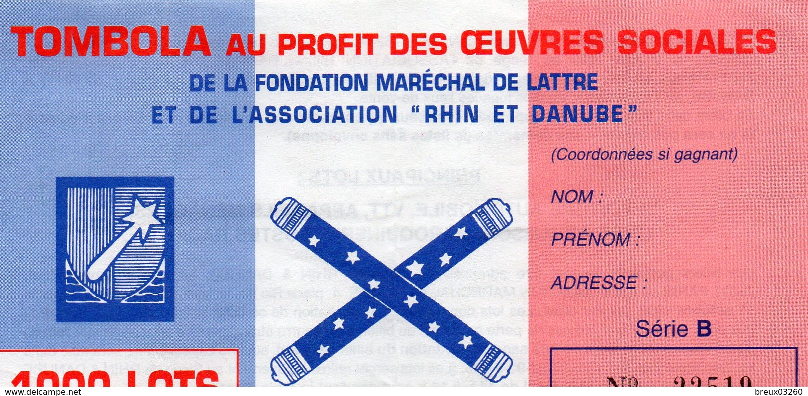 Document- Billet De Tombola- " Fondation Mal DE LATTRE "- - Billets De Loterie