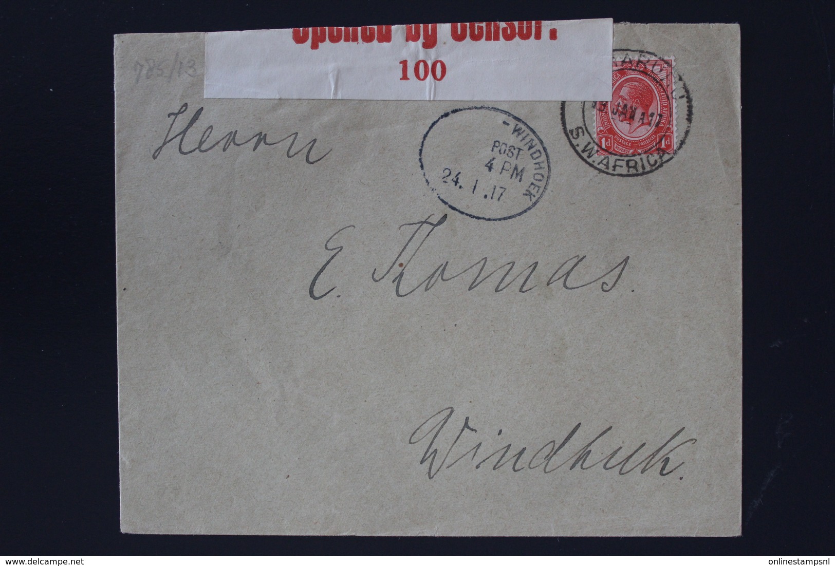 South African Occupation Of Southwest Africa Forerunner 24-1-1917 OMARURU->Windhoek  Altered German Cancels +censored - Storia Postale