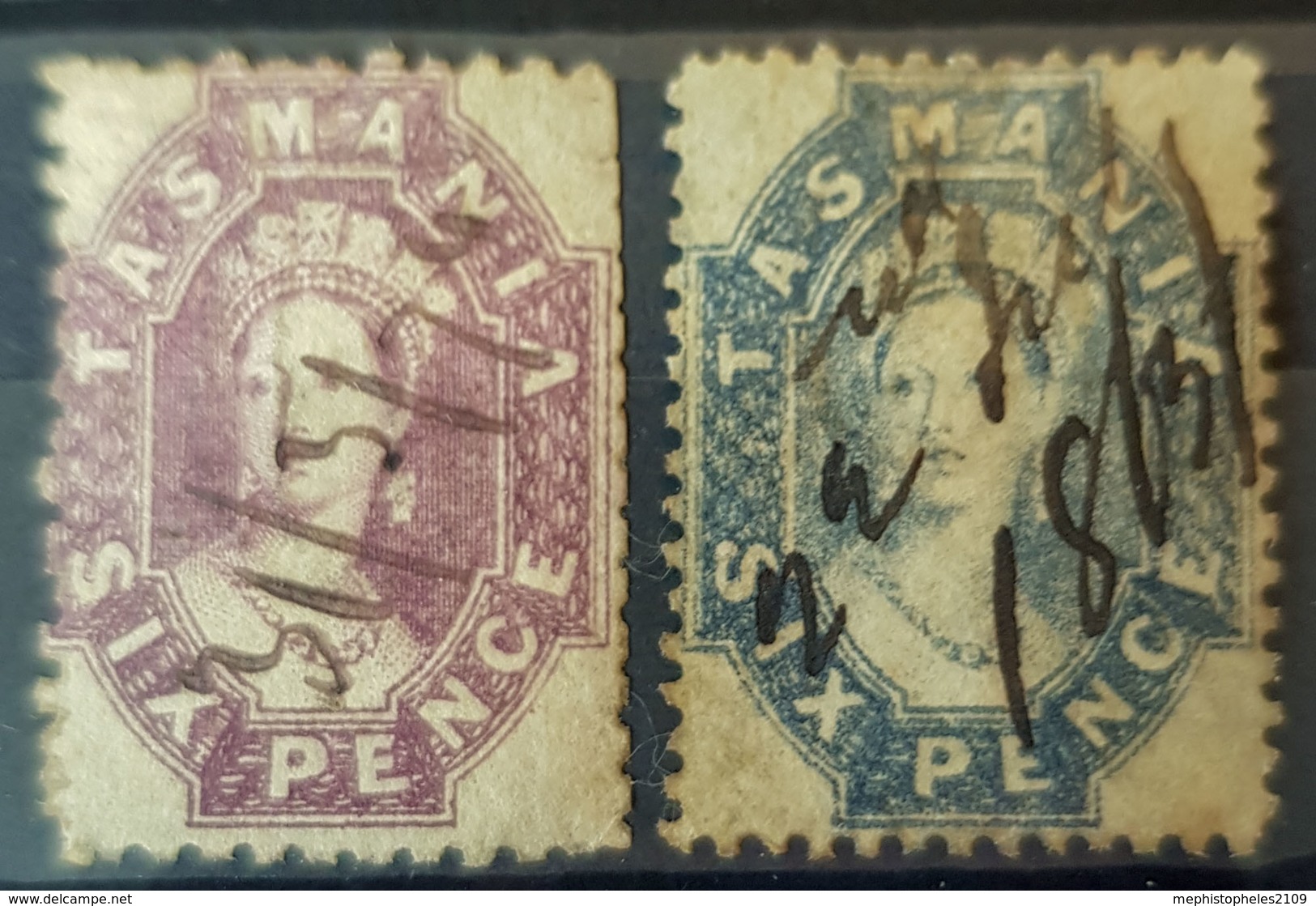 TASMANIA - Manually Canceled - Sc 14, 15 - 6p - Used Stamps