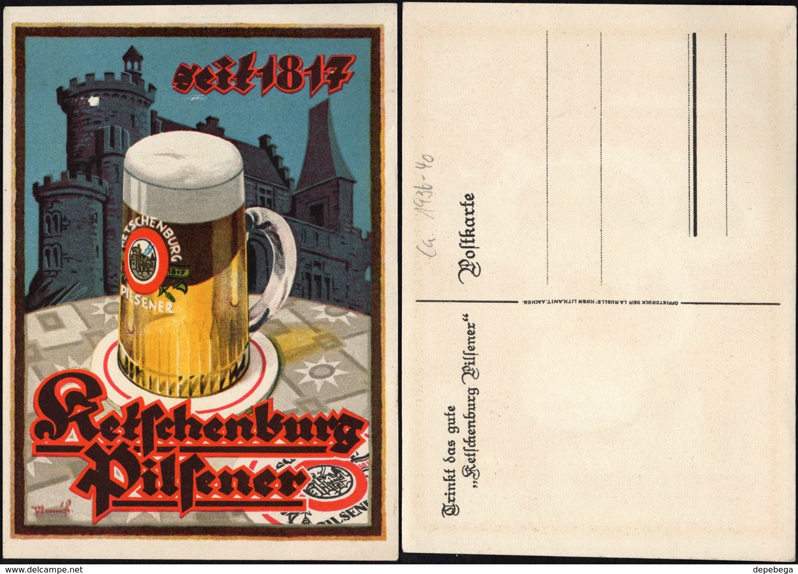 Germany - KETSCHENBURG PILSENER' Seit 1817. 1940 BEER Advertising, Werbepostkarte. - Other & Unclassified