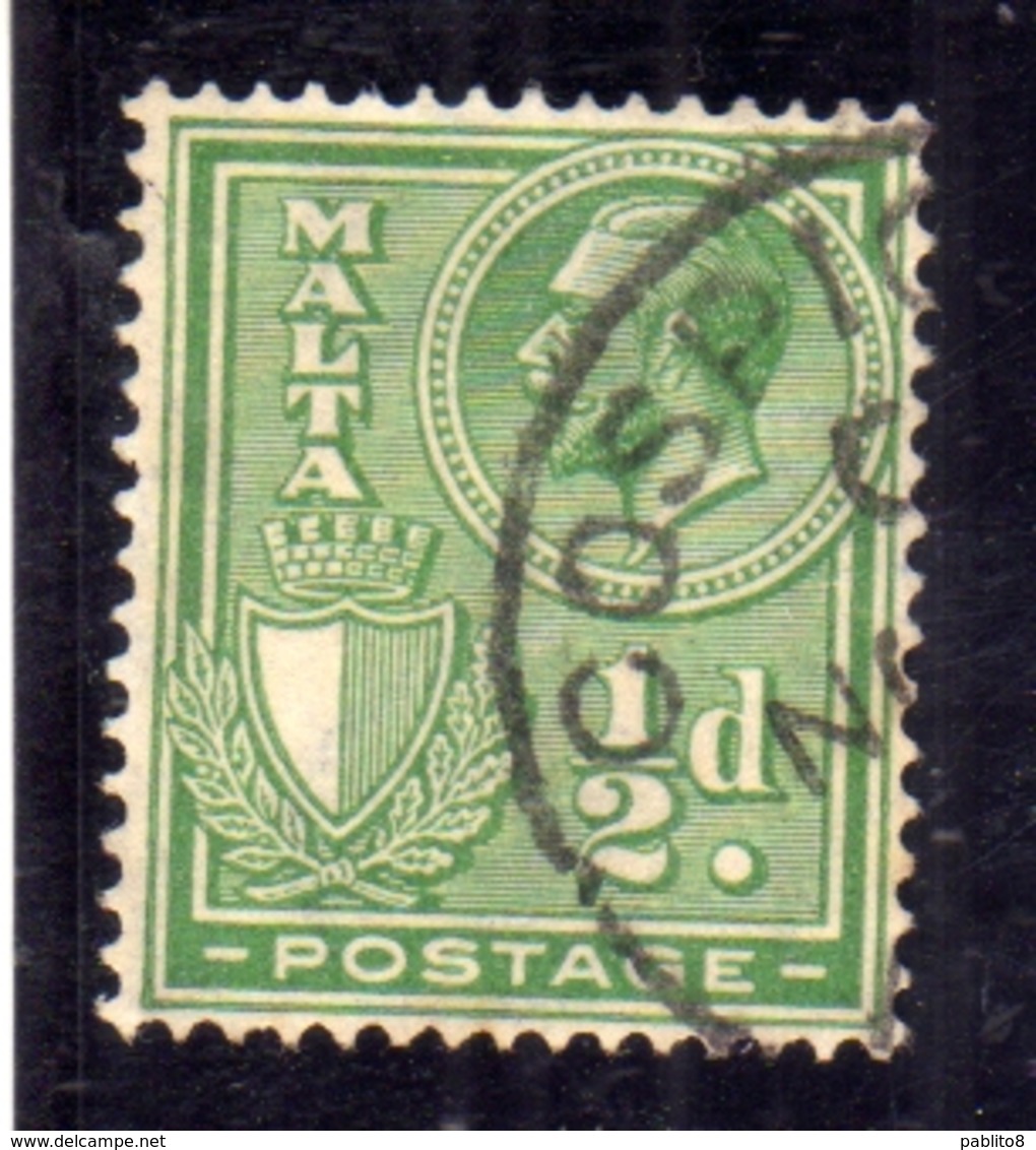 MALTA 1926 1927 KING GEORGE V RE GIORGIO 1/2p USATO USED OBLITERE' - Malta