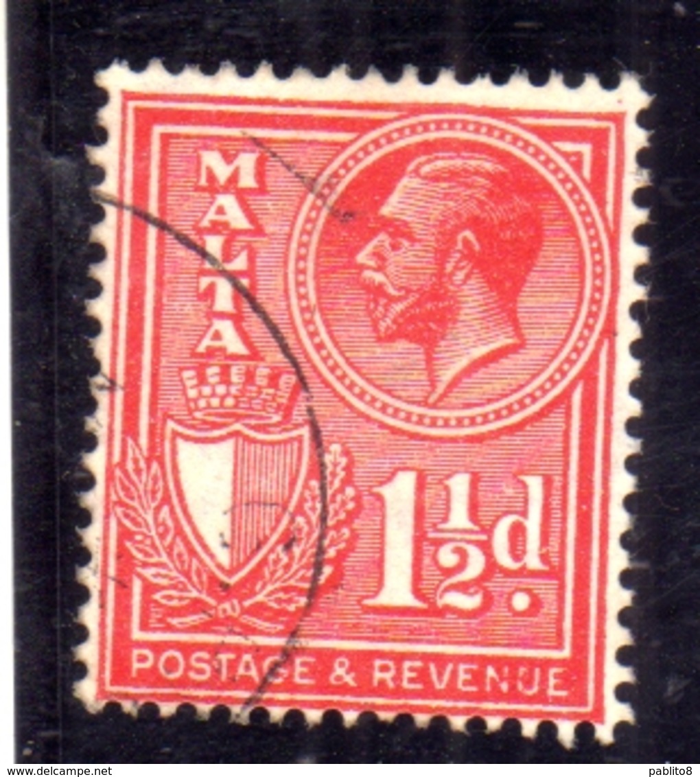 MALTA 1930 KING GEORGE V RE GIORGIO 1 1/2p USATO USED OBLITERE' - Malta