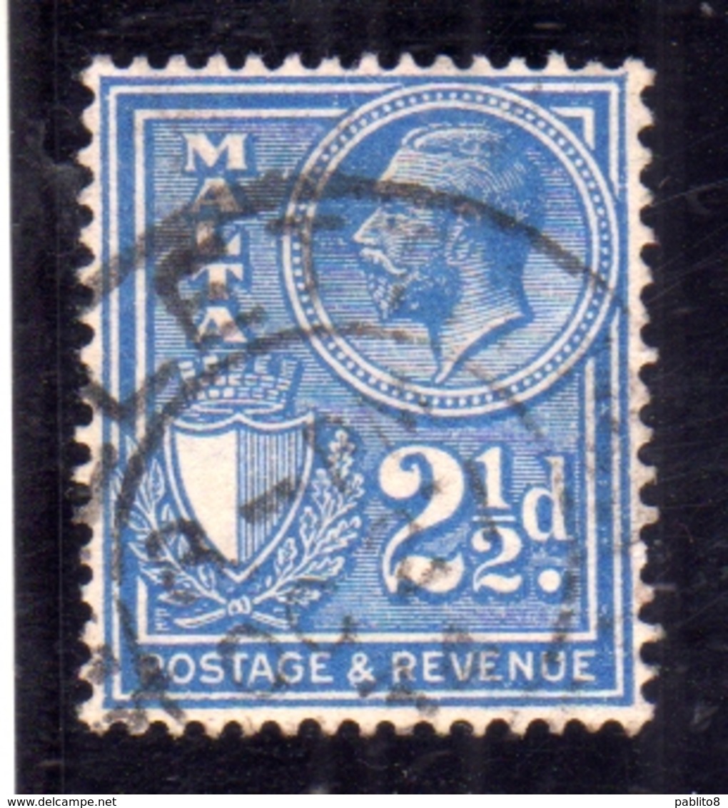 MALTA 1930 KING GEORGE V RE GIORGIO 2 1/2p USATO USED OBLITERE' - Malta