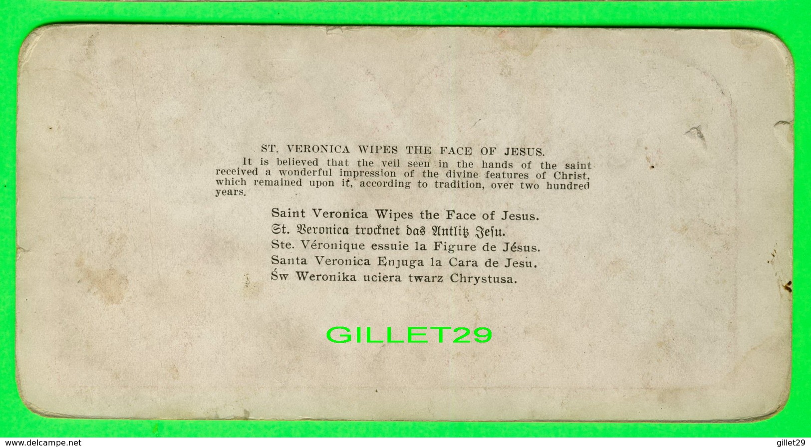 CARTES  STÉRÉOSCOPIQUES - SAINT VERONICA WIPES THE FACE OF JESUS - No 8 - - Stereoscopische Kaarten