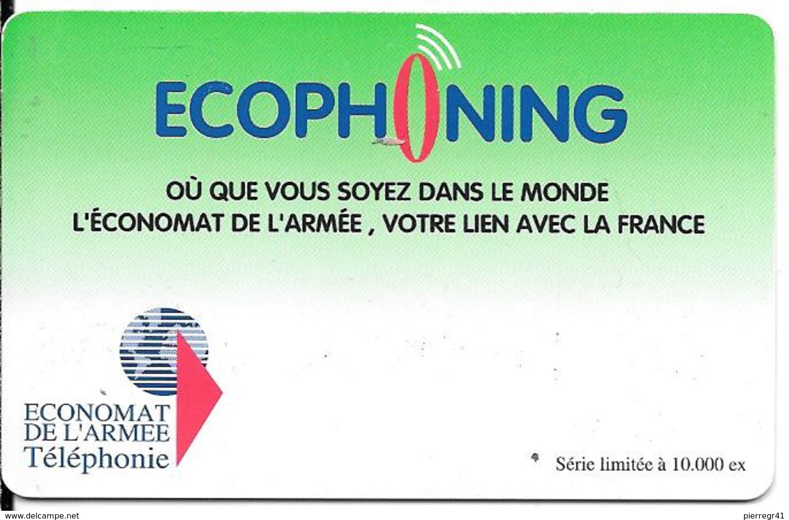 CARTE-PREPAYEE-MILITAIRE- ECOPHONING-VERTE-10000Ex-TBE -  Cartes à Usage Militaire