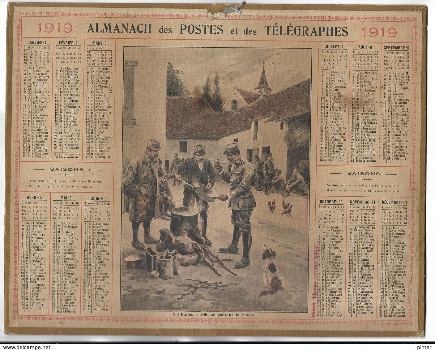 CALENDRIER De 1919 - Format 26.5 X 21 Cm - 1 Feuillet Au Verso De La Gironde - Grand Format : 1901-20