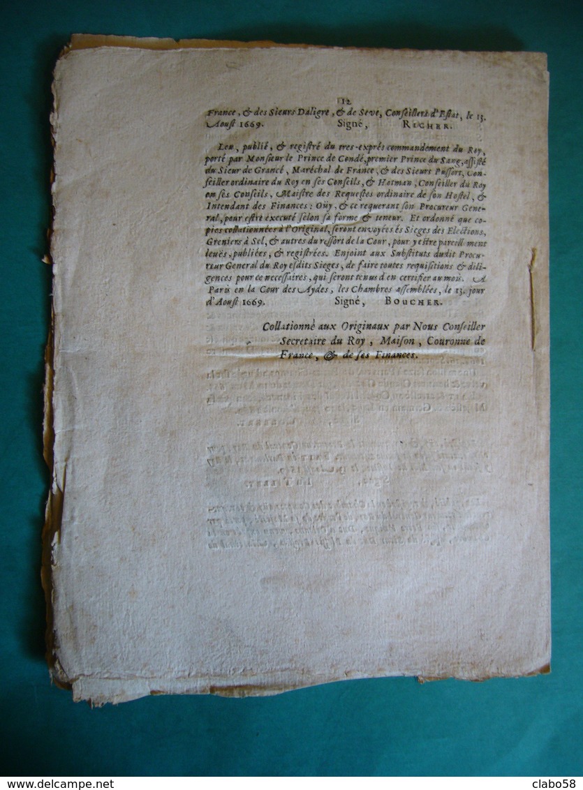 1669 EDICT DU ROY LUIGI XIV   RE DI FRANCIA E DI NAVARRA