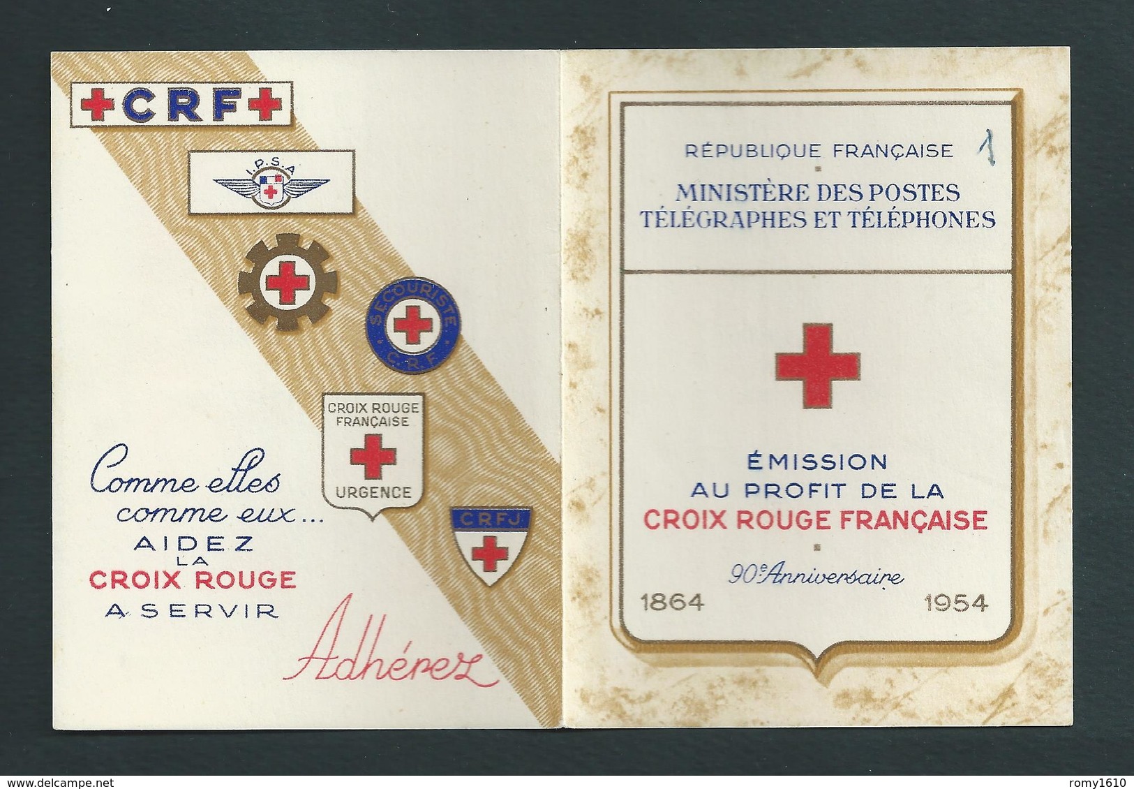 FRANCE - CARNET CROIX-ROUGE 1954 - NEUF** - E. CARRIERE/ J.B GREUZE - 90ème ANNIVERSAIRE - - Croix Rouge
