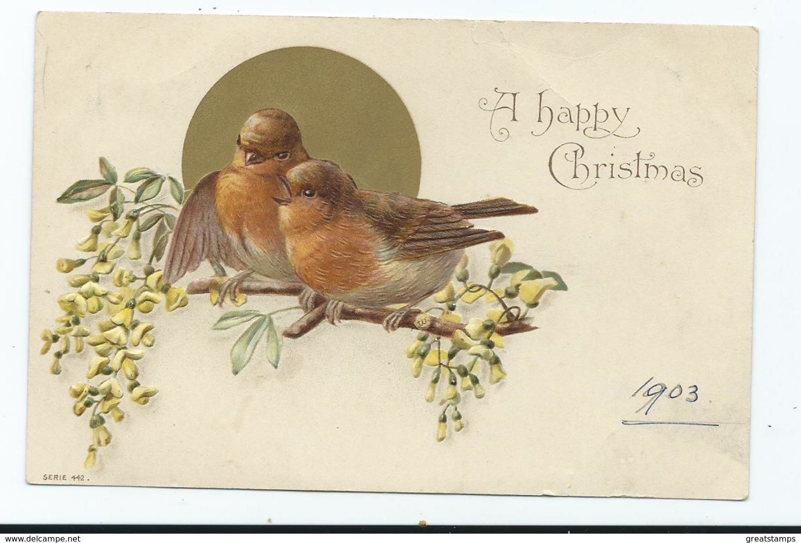 Christmas Robins Postcard Embossed 1903  Postcard     Unposted Artist Signed W In Branch - Other & Unclassified