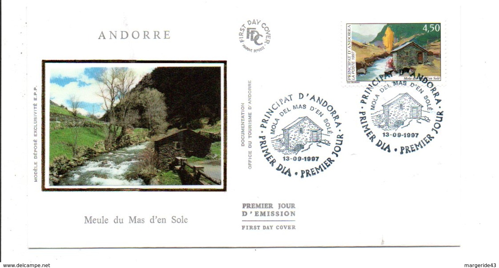 ANDORRE FDC 1997 MEULE DU MAS - FDC