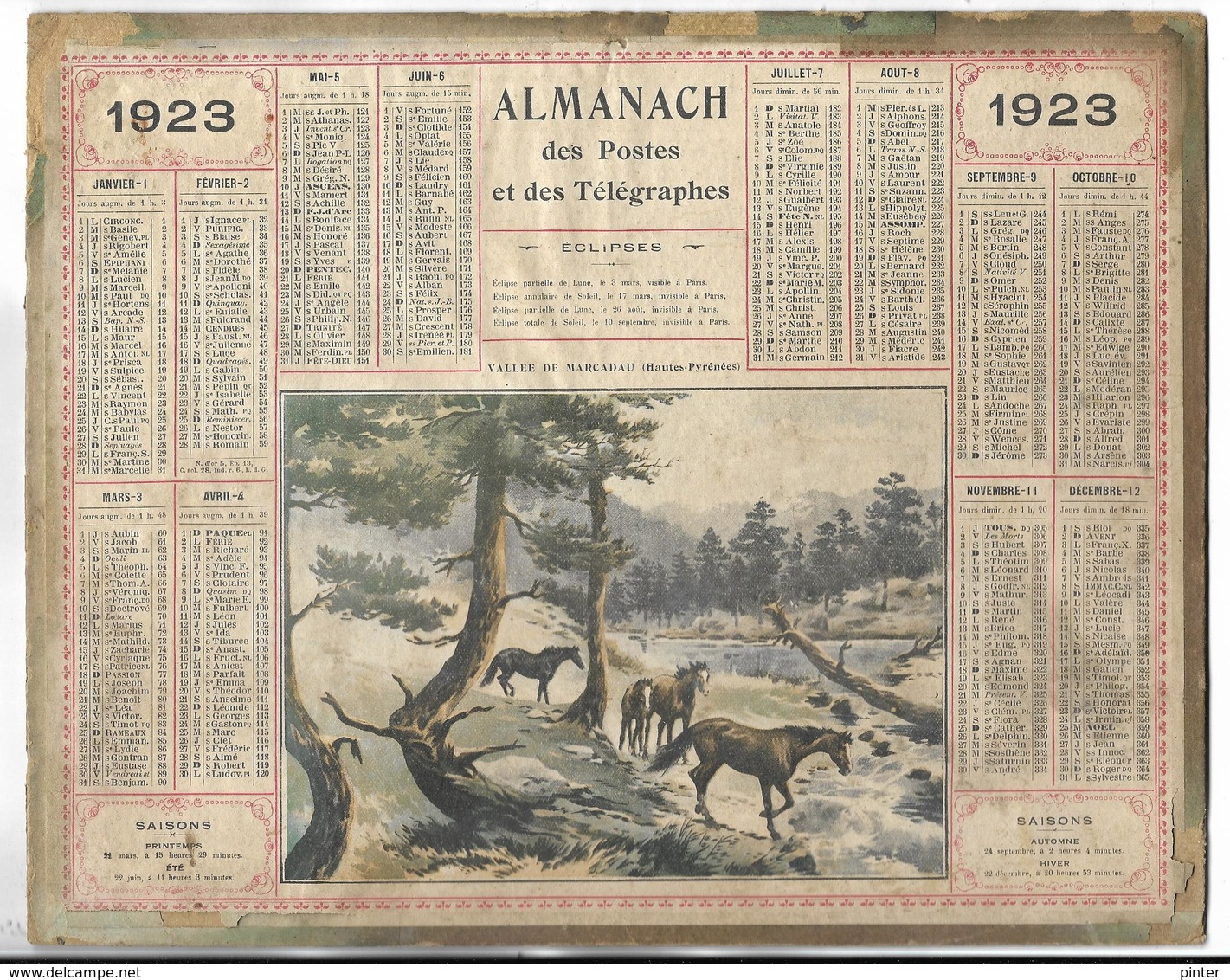 CALENDRIER De 1923 - Format 26.5 X 21 Cm - 2 Feuillets Au Verso De L'YONNE - Grand Format : 1921-40