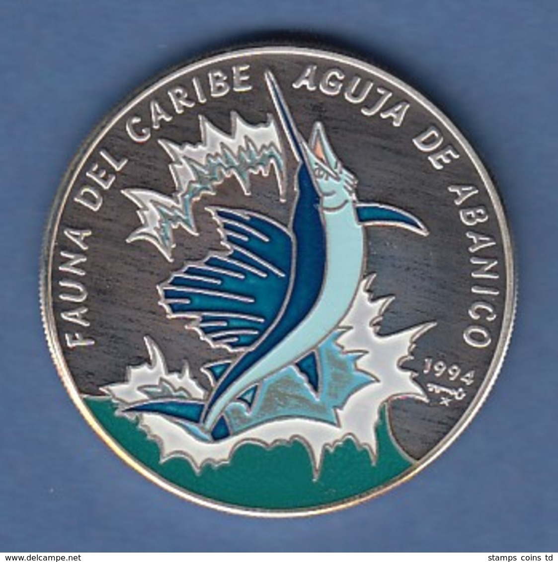 Kuba 10 Pesos Silbermünze Schwertfisch 1994 Coloriert Ag 999 - Sonstige – Amerika