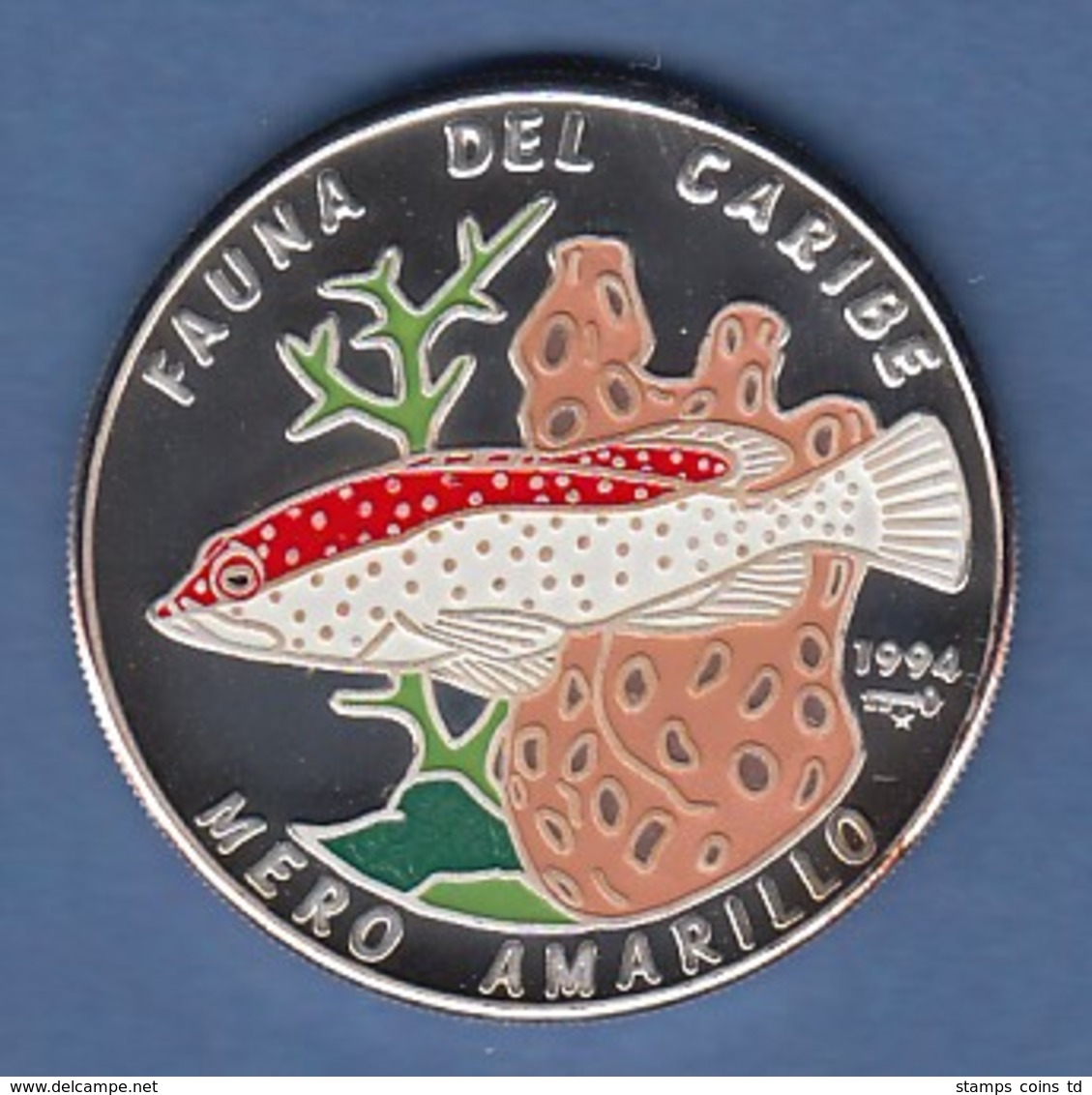 Kuba 10 Pesos Silbermünze Zackenbarsch 1994 Coloriert Ag 999 - Sonstige – Amerika
