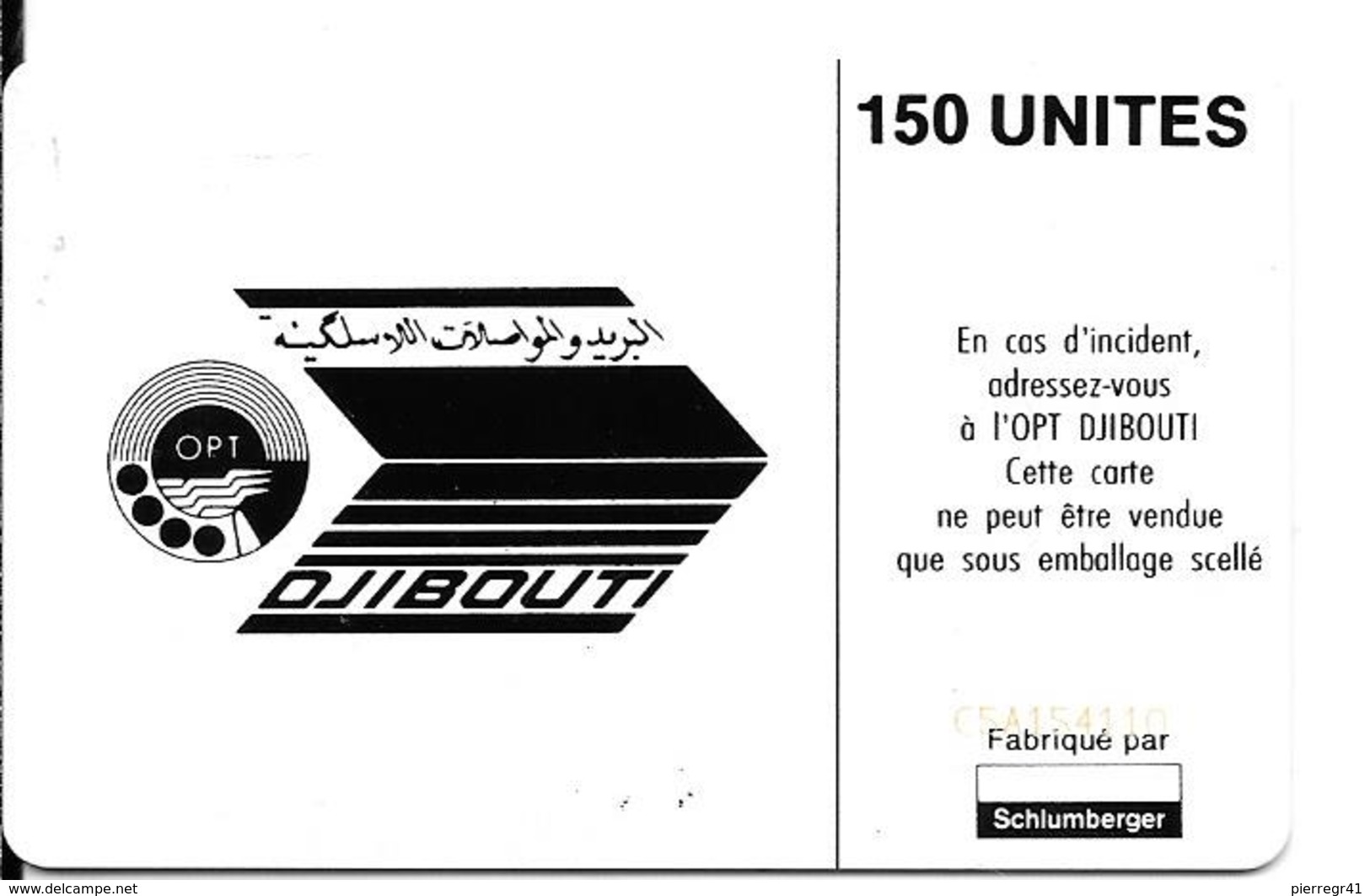 CARTE-PUCE-OPT-DJIBOUTI-150U--SC7-La STID-V° N° C 5A154110-décallé Dans LogoSchlum-TBE - Gibuti