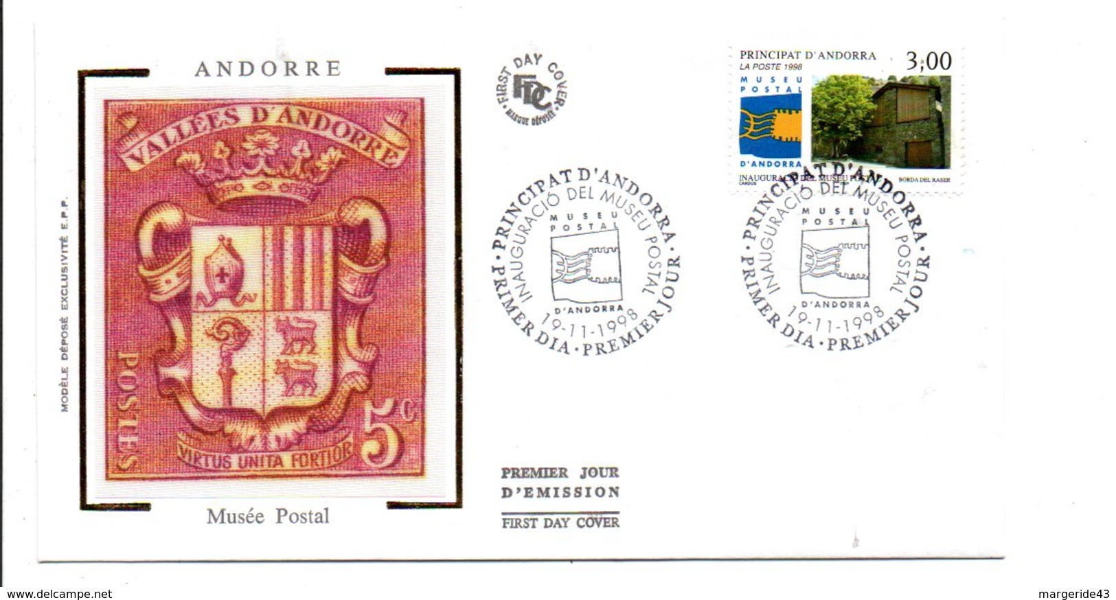 ANDORRE FDC 1998 MUSEE POSTAL - FDC