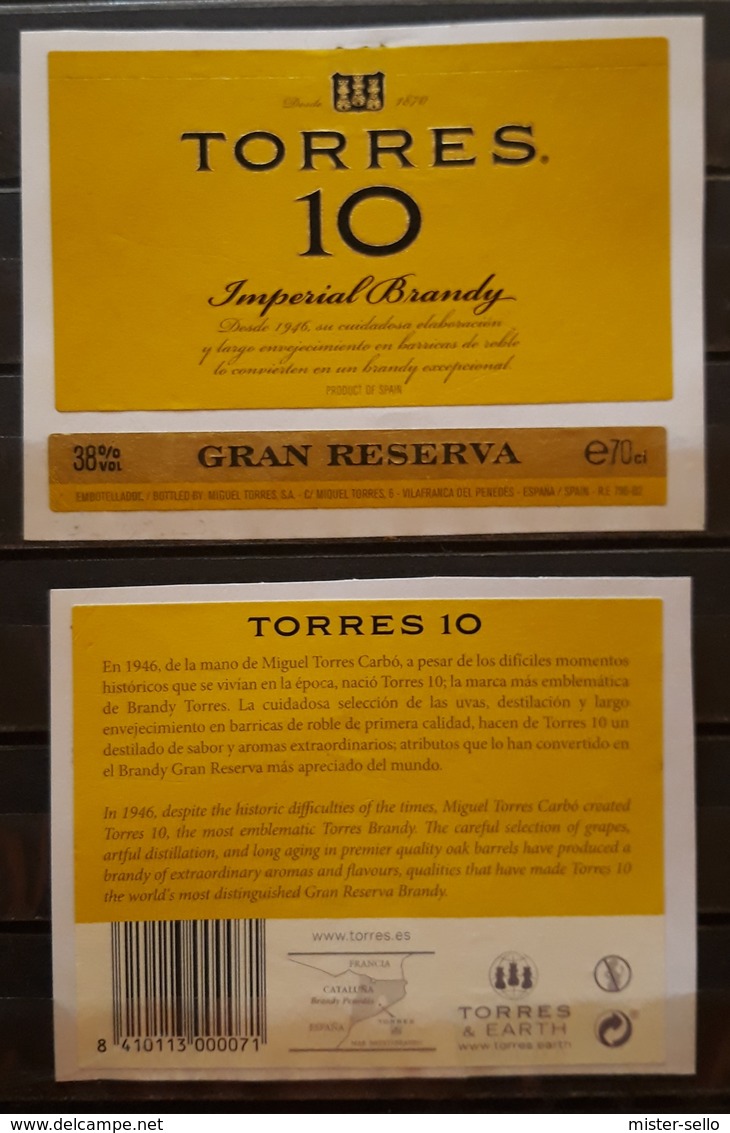 BRANDI TORRES 10 GRAN RESERVA. JUEGO DE 3 ETIQUETAS. - Otros & Sin Clasificación