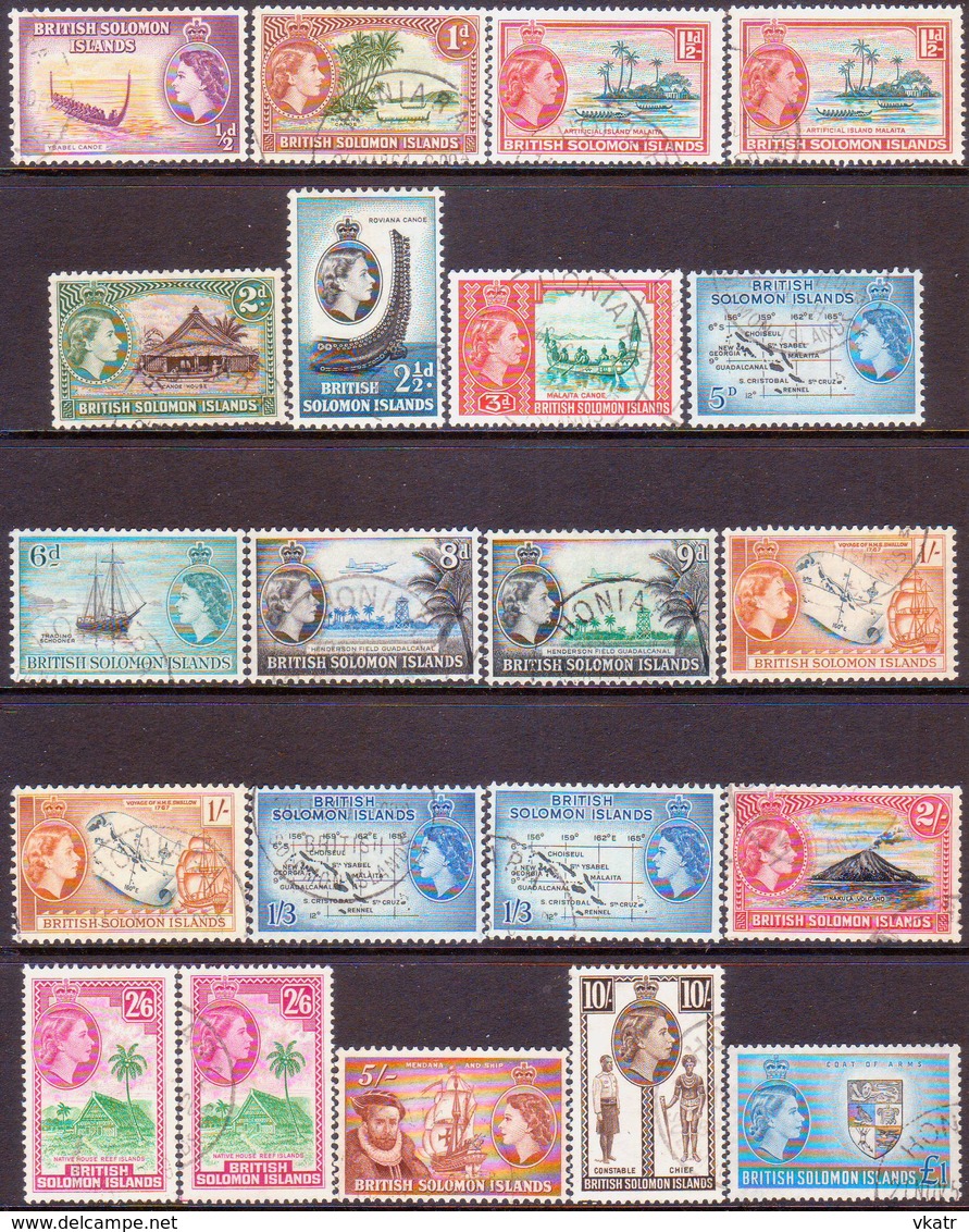 BRITISH SOLOMON ISLANDS 1956-63 SG #82-96 Compl.set Incl. All Colour Shades Listed In SG Used CV £72 - British Solomon Islands (...-1978)