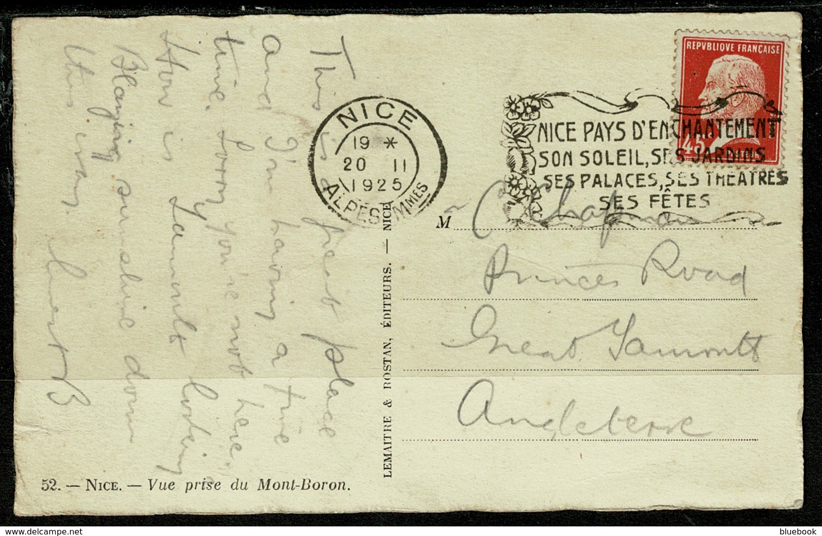 Ref 1321 - 1925 Postcard - Nice France - Vue Prise Du Mont-Boron - Good Slogan Postmark - Panoramic Views