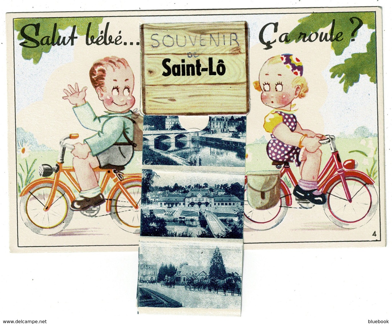 Ref 1321 - Novelty Pull-Out Postcard - Salut Bebe Ca Roule? - Saint Lo - Manche France - Saint Lo