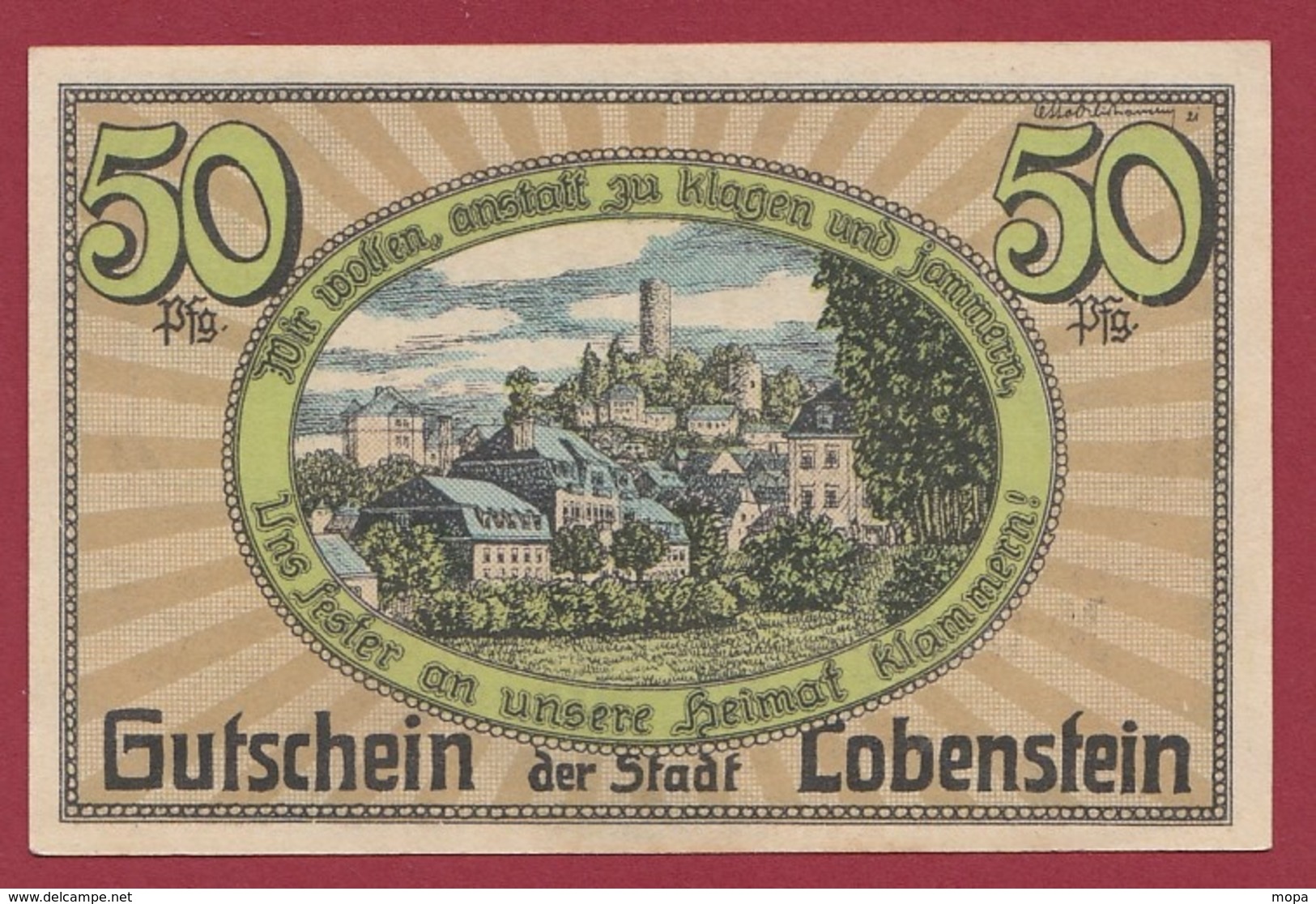 Allemagne 1 Notgeld De 50 Pfenning Stadt Lobenstein UNC N °4540 - Collections