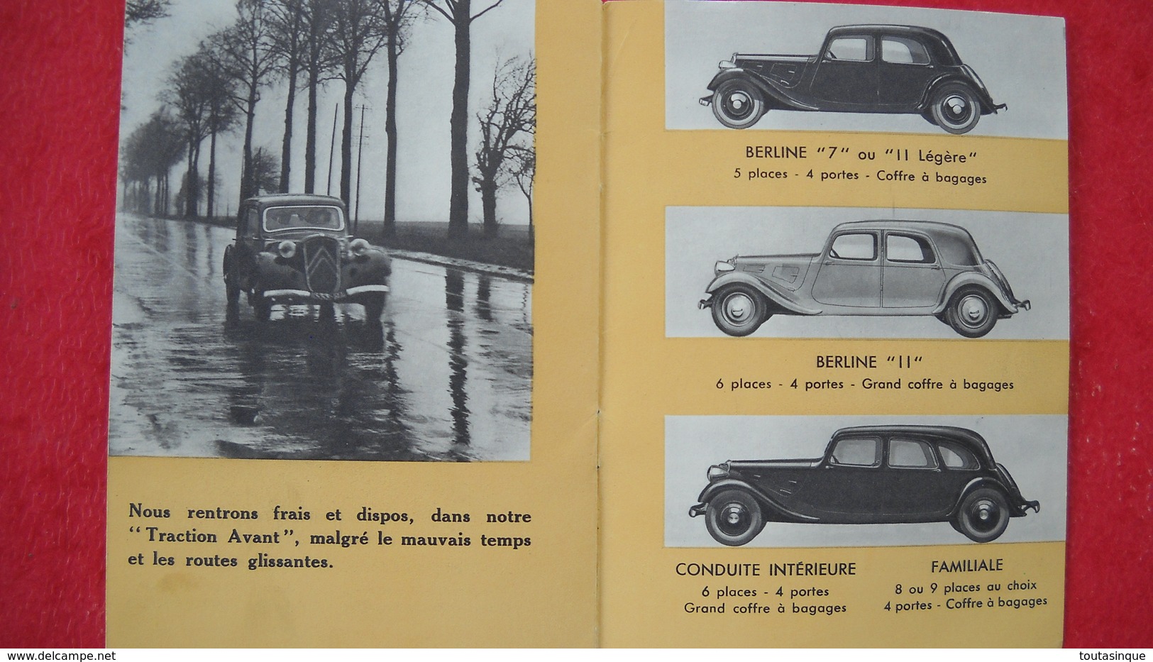 livret pub  pour citroen traction avant. berline "7" ou "11 légère " + petit tarif de 1937 . 10 pages , 8 photos