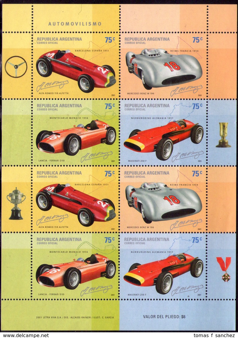 Argentina - 2001 - Course Automobile - Automovilismo - Yvert 2264 / 2267 - Blocks & Kleinbögen