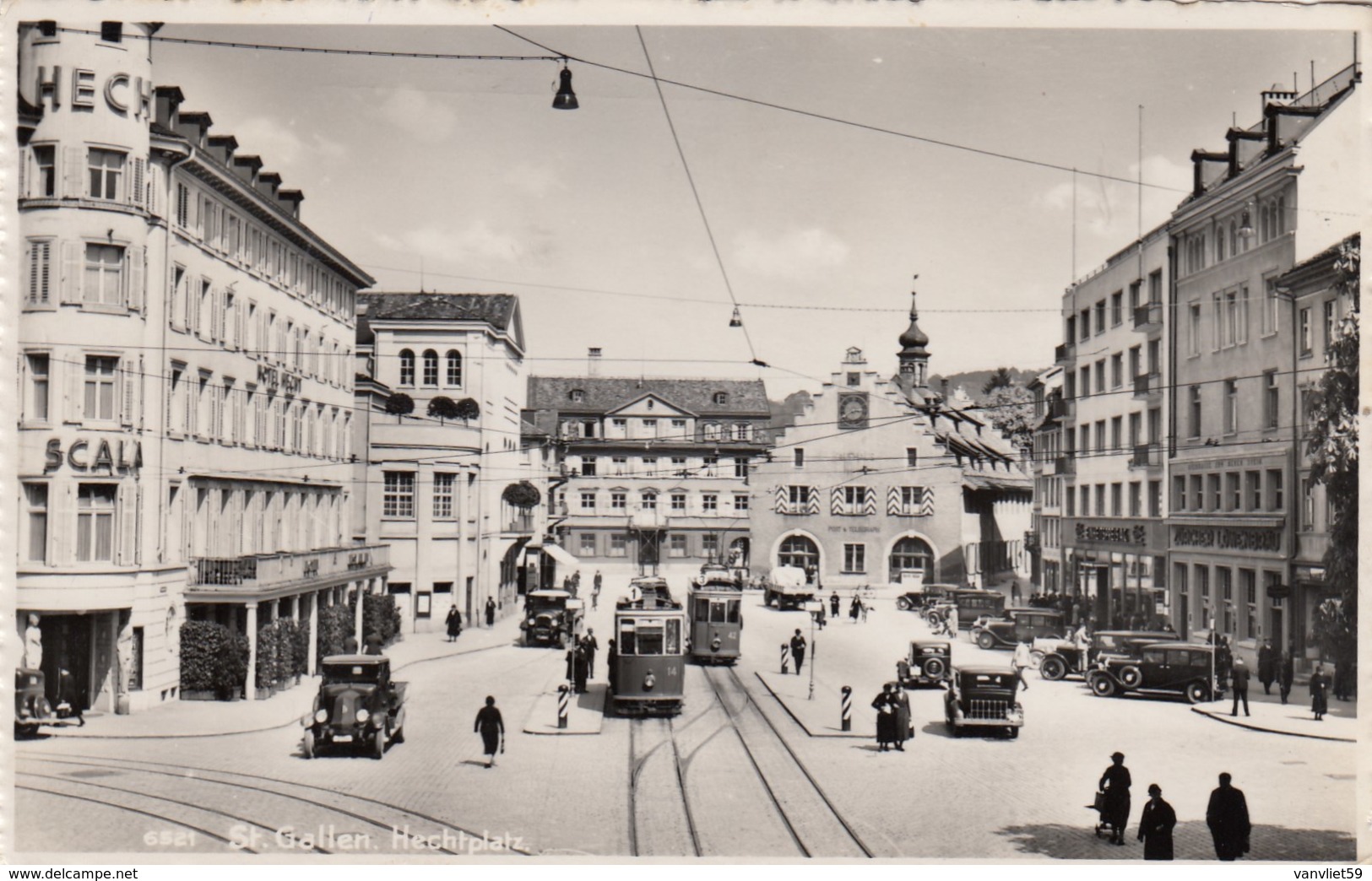 SWITZERLAND-SCHWEIZ-SUISSE-SVIZZERA-ST. GALLEN-hechtplatz-ANIMATISSIMA CON TRAM-CARTOLINA VIAGGIATA IL 1-12-1949 - San Gallo