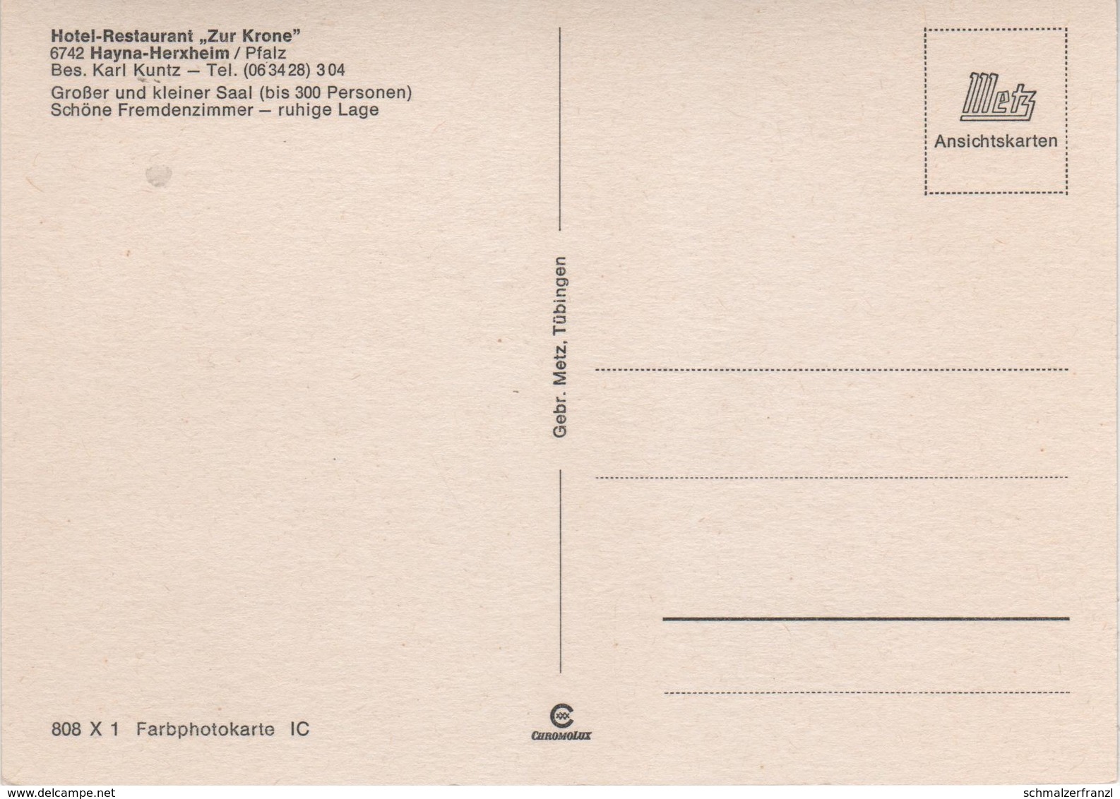 AK Hayna Herxheim Hotel Restaurant Zur Krone A Kandel Erlenbach Hatzenbühl Steinweiler Rohrbach Insheim Landau Wörth - Kandel