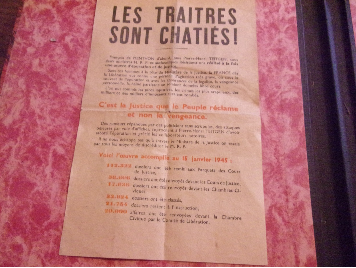 WWII TRACT PROPAGANDE PRO MRP 1945 LES TRAITES SONT CHATIES ! Pétain Laval Luchaire Brasillach Darnan... - 1939-45