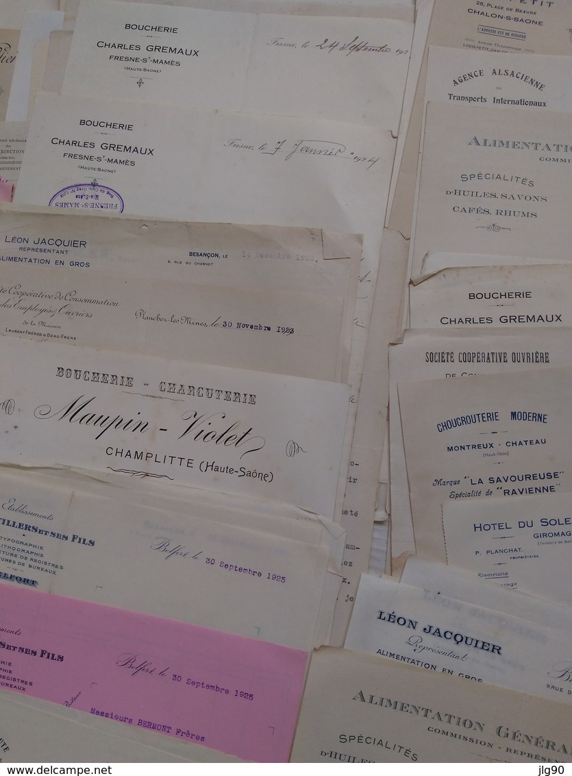 Lot 0,7kg ~ 180 Documents Commerciaux, Factures 1919-23, F-Comté, Alsace.. - 1900 – 1949