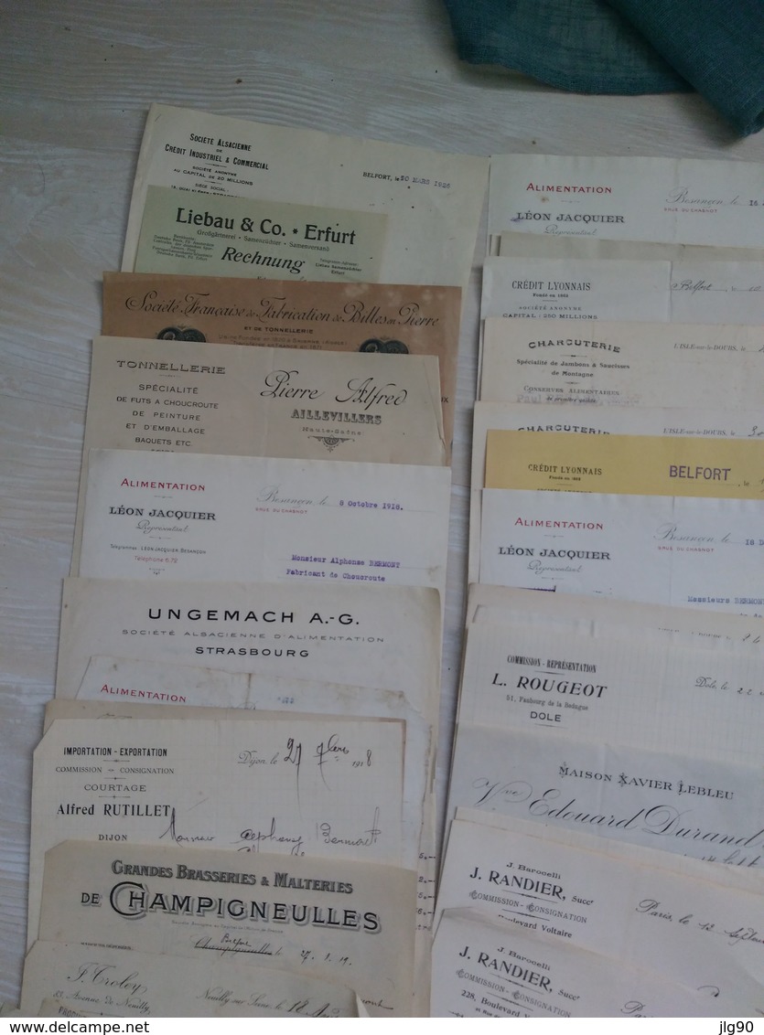 Lot 0,7kg ~ 180 Documents Commerciaux, Factures 1919-23, F-Comté, Alsace.. - 1900 – 1949