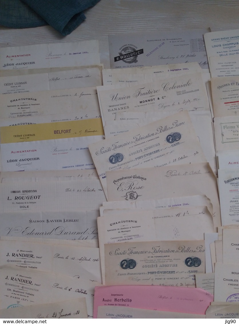 Lot 0,7kg ~ 180 Documents Commerciaux, Factures 1919-23, F-Comté, Alsace.. - 1900 – 1949