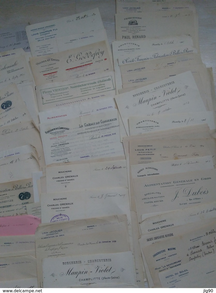 Lot 0,7kg ~ 180 Documents Commerciaux, Factures 1919-23, F-Comté, Alsace.. - 1900 – 1949