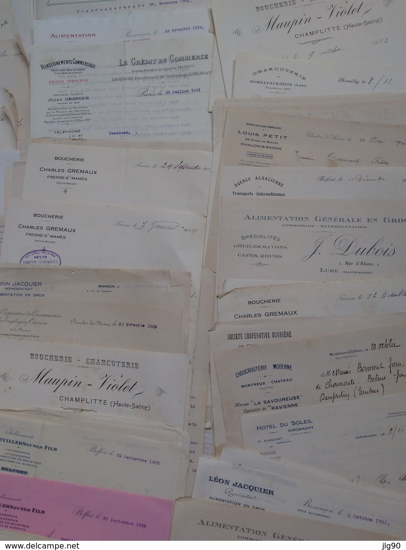 Lot 0,7kg ~ 180 documents commerciaux, factures 1919-23, F-Comté, Alsace..