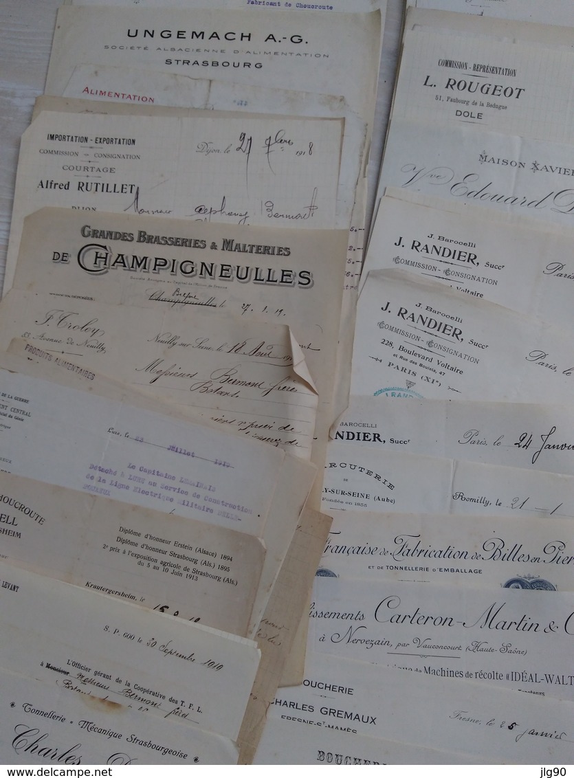 Lot 0,7kg ~ 180 documents commerciaux, factures 1919-23, F-Comté, Alsace..