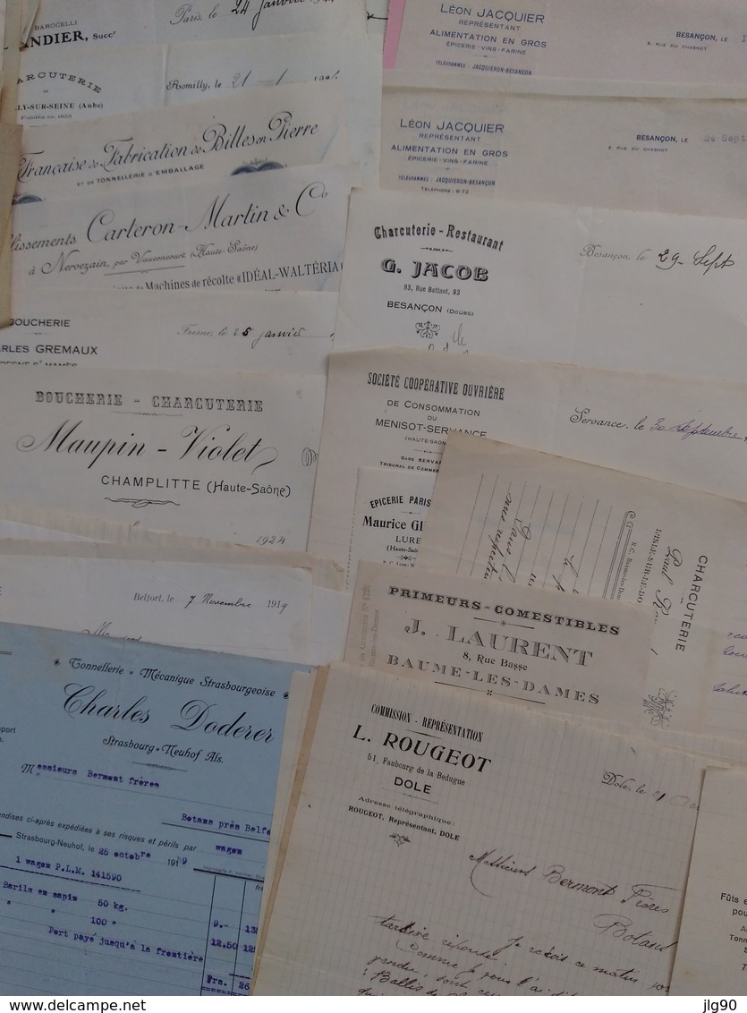 Lot 0,7kg ~ 180 documents commerciaux, factures 1919-23, F-Comté, Alsace..