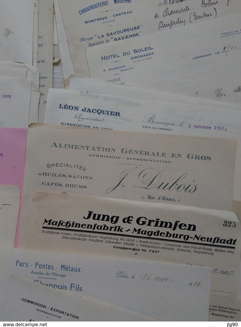 Lot 0,7kg ~ 180 documents commerciaux, factures 1919-23, F-Comté, Alsace..