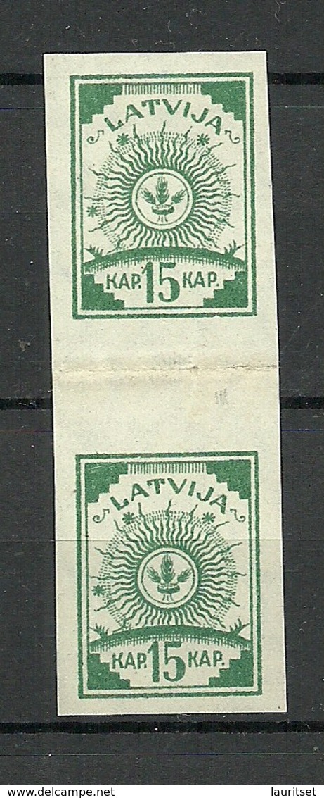 Lettland Latvia 1919 Michel 18 Senkrechtes Paar Mit Zwischensteg Vertical Gutter Pair (*) - Lettland