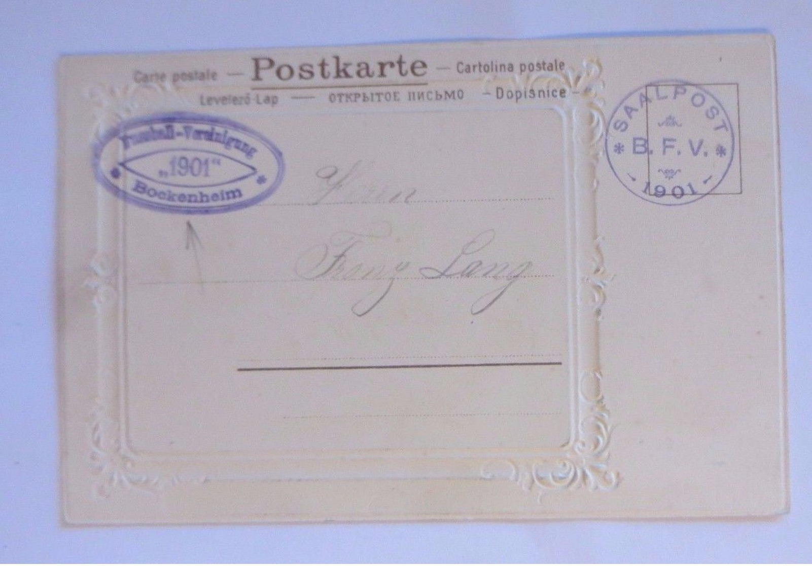 Kinder, Mode, Korb 1901, Fußball Verein Bockenheim, Prägekarte ♥ (54597) - Altri & Non Classificati