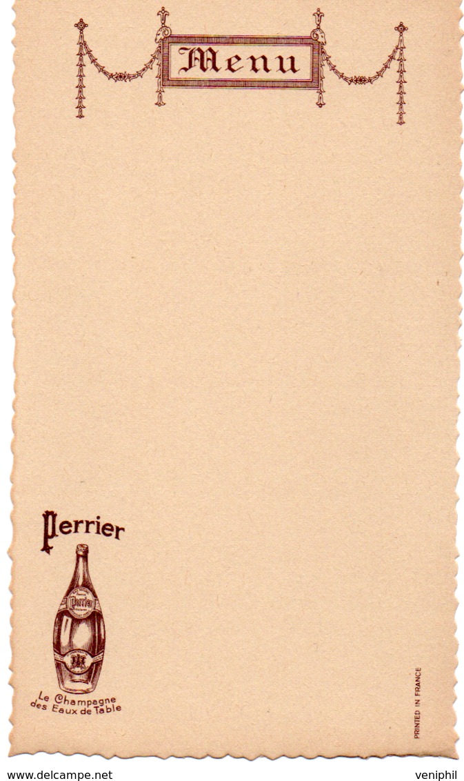 LOT DE 5 MENUS ILLUSTRES " PERRIER LE CHAMPAGNE DES EAUX DE TABLE" - Menus