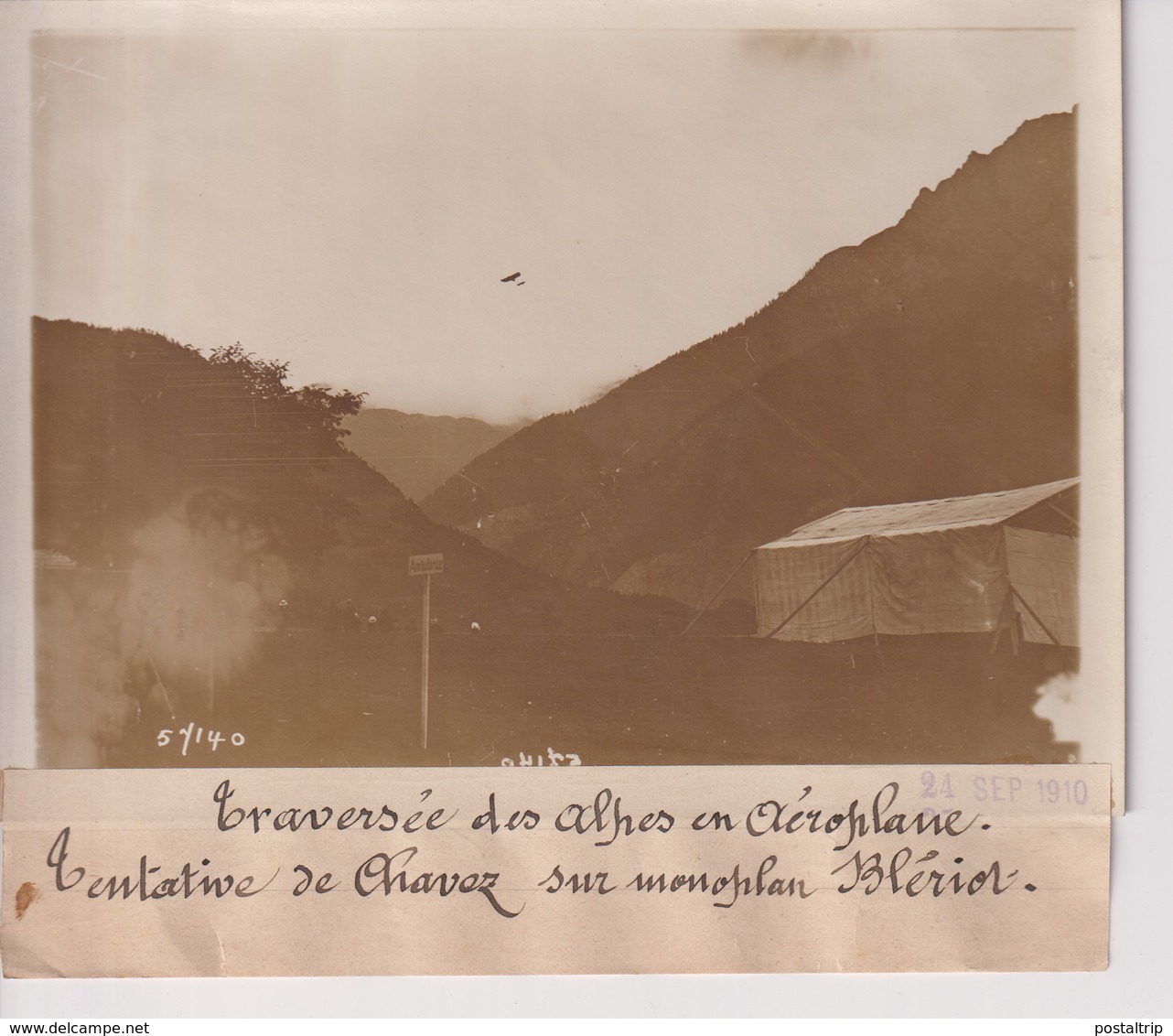 TRAVERSÉE DES ALPES EN AÉROPLANE CHAVEZ  SUR MONOPLAN BLERIOT  18*13CM Maurice-Louis BRANGER PARÍS (1874-1950) - Aviación